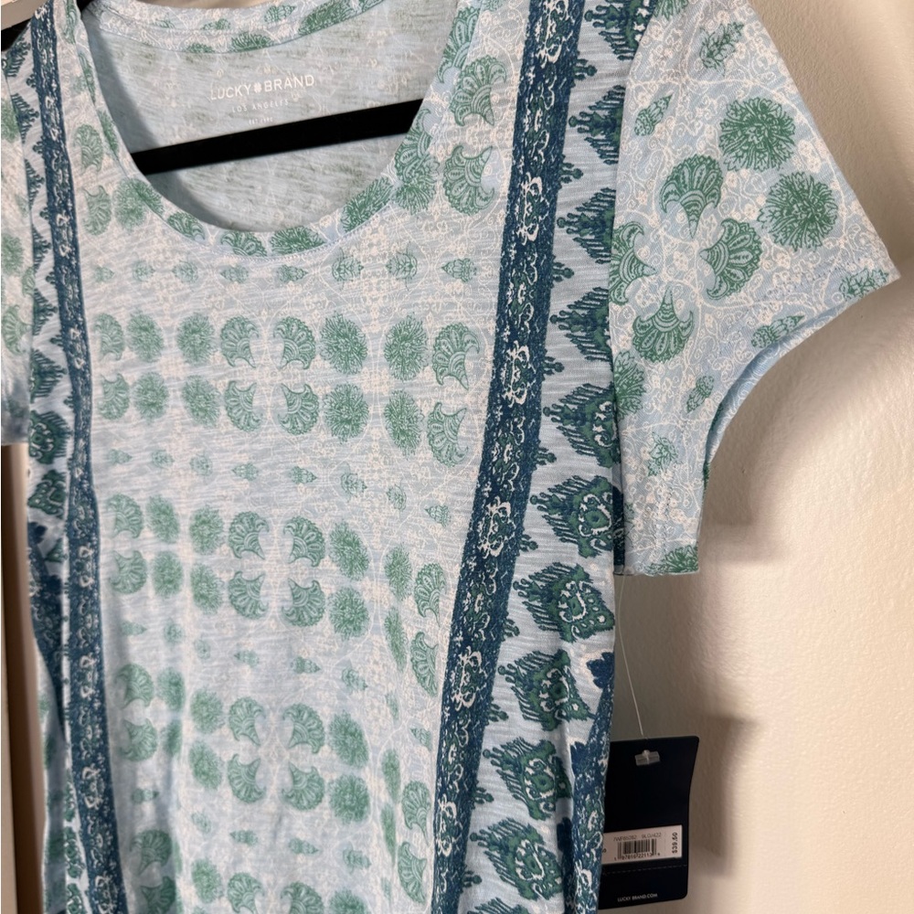 Lucky Brand Teal and Navy Patterned Short Sleeve Top - Picture 5 of 6